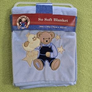 NWT VHTF 30 x 40 IN - BABY BLANKET - BLUE JEAN TEDDY - Bear & Duck (Q3)
